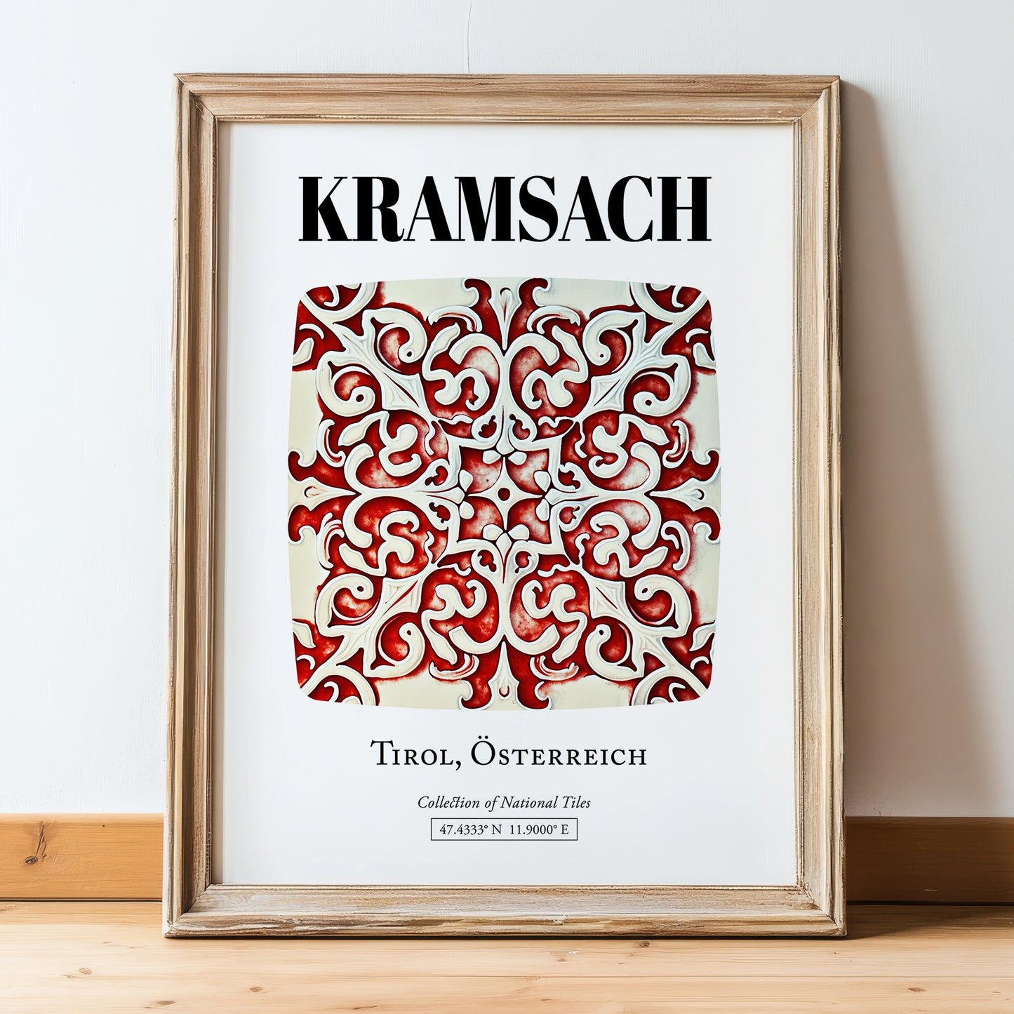 Kramsach, Austria – Architectural Travel Art, in wooden frame leaning on the floor