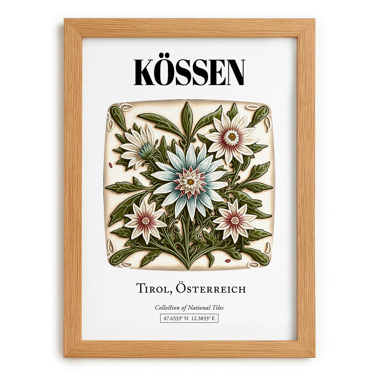 Kössen, Austria – Retro Travel Poster, set in oak frame