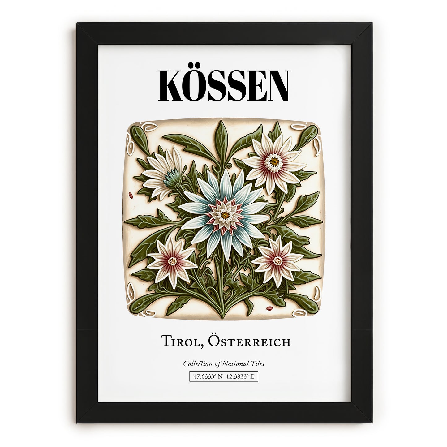 Kössen, Austria – Retro Travel Poster, in sleek black frame