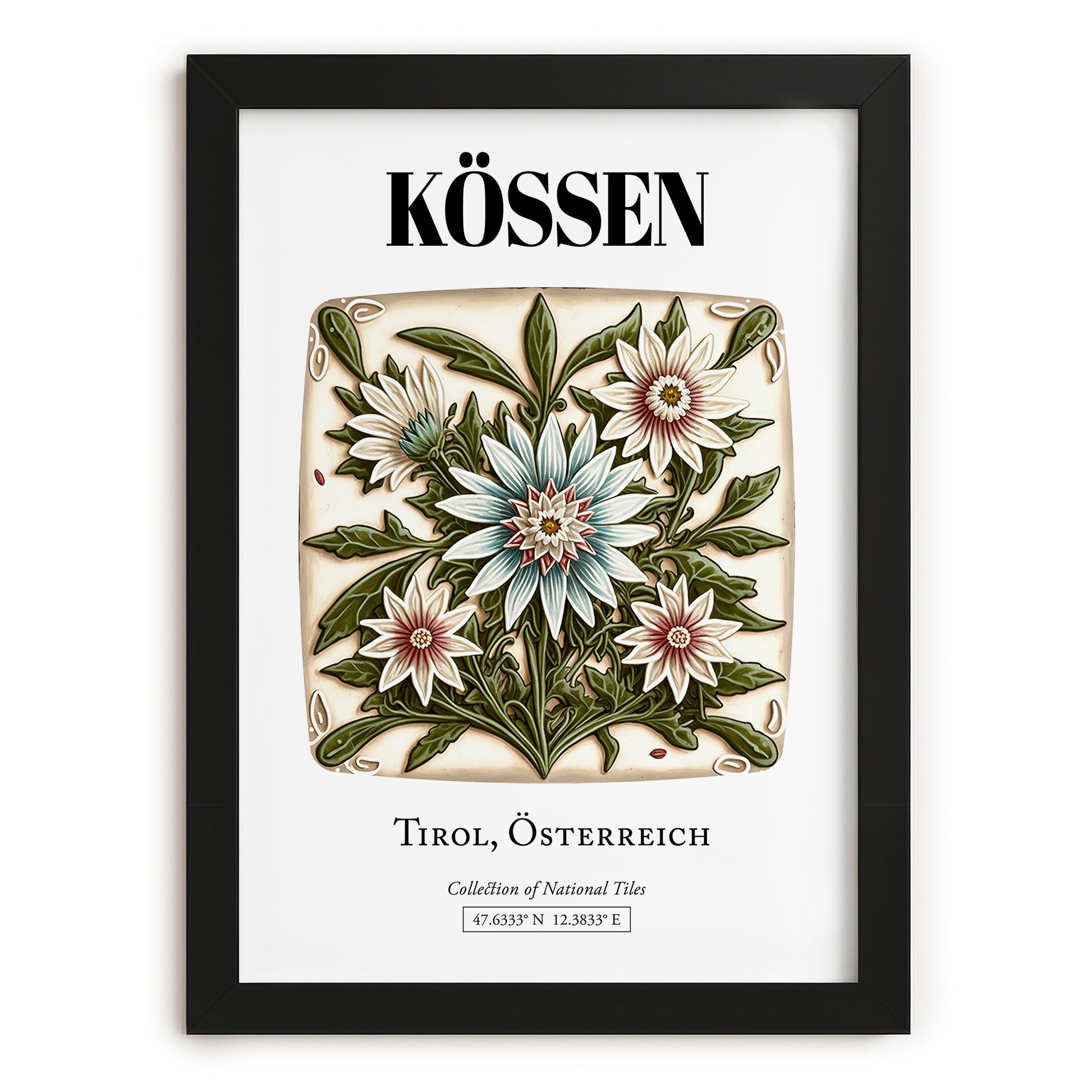 Kössen, Austria – Retro Travel Poster, in sleek black frame