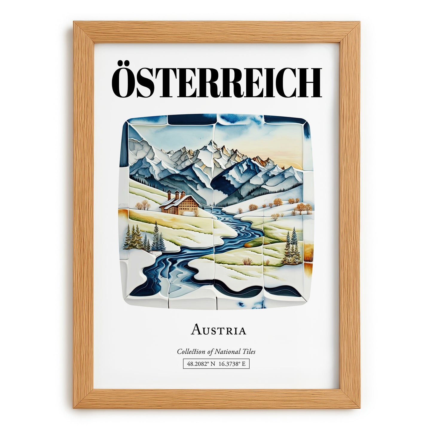 Österreich, Austria – Travel Poster, set in oak frame