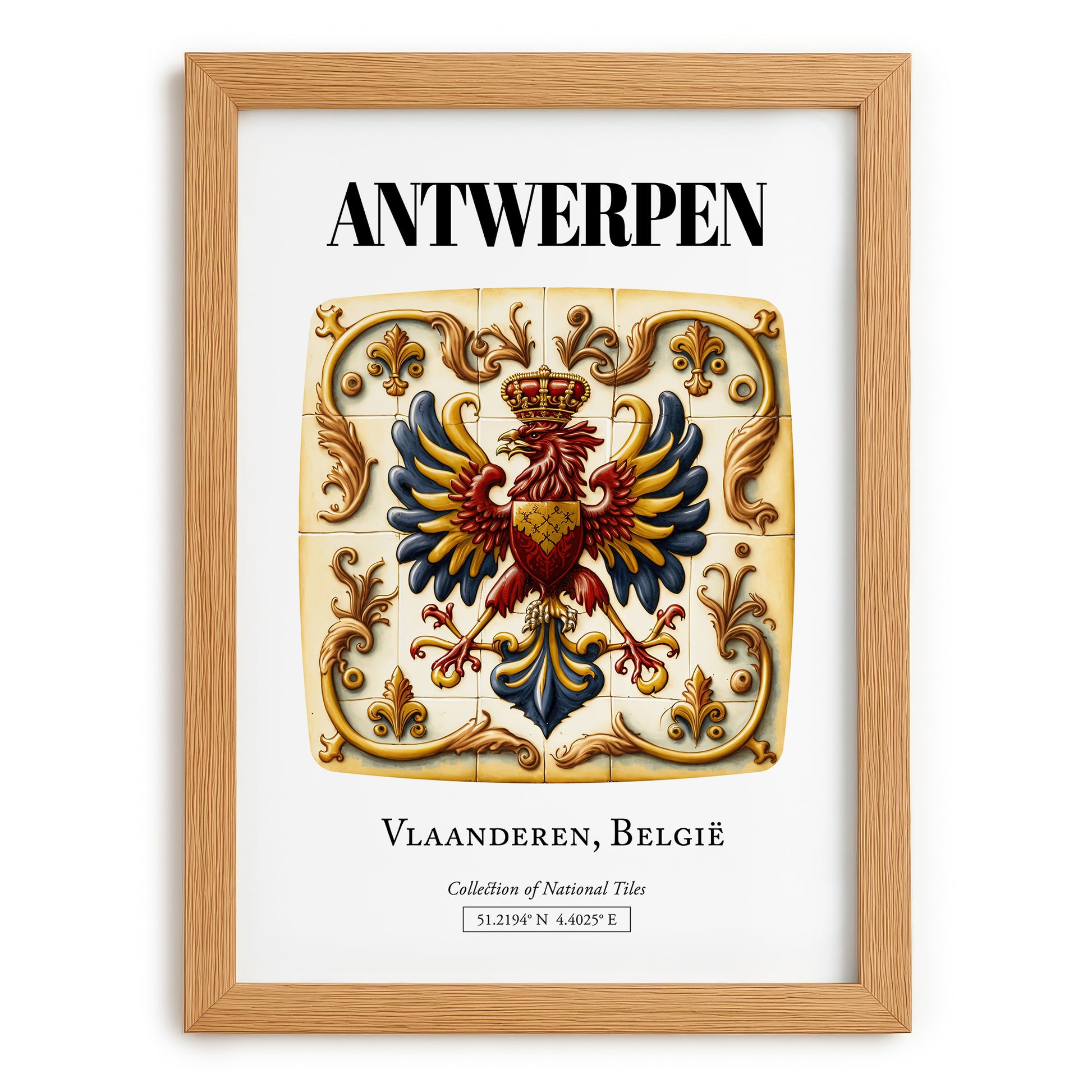 Antwerp, Belgium – Travel Print, set in oak frame