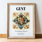 Ghent, Belgium – Travel Poster, in wooden frame leaning on the floor