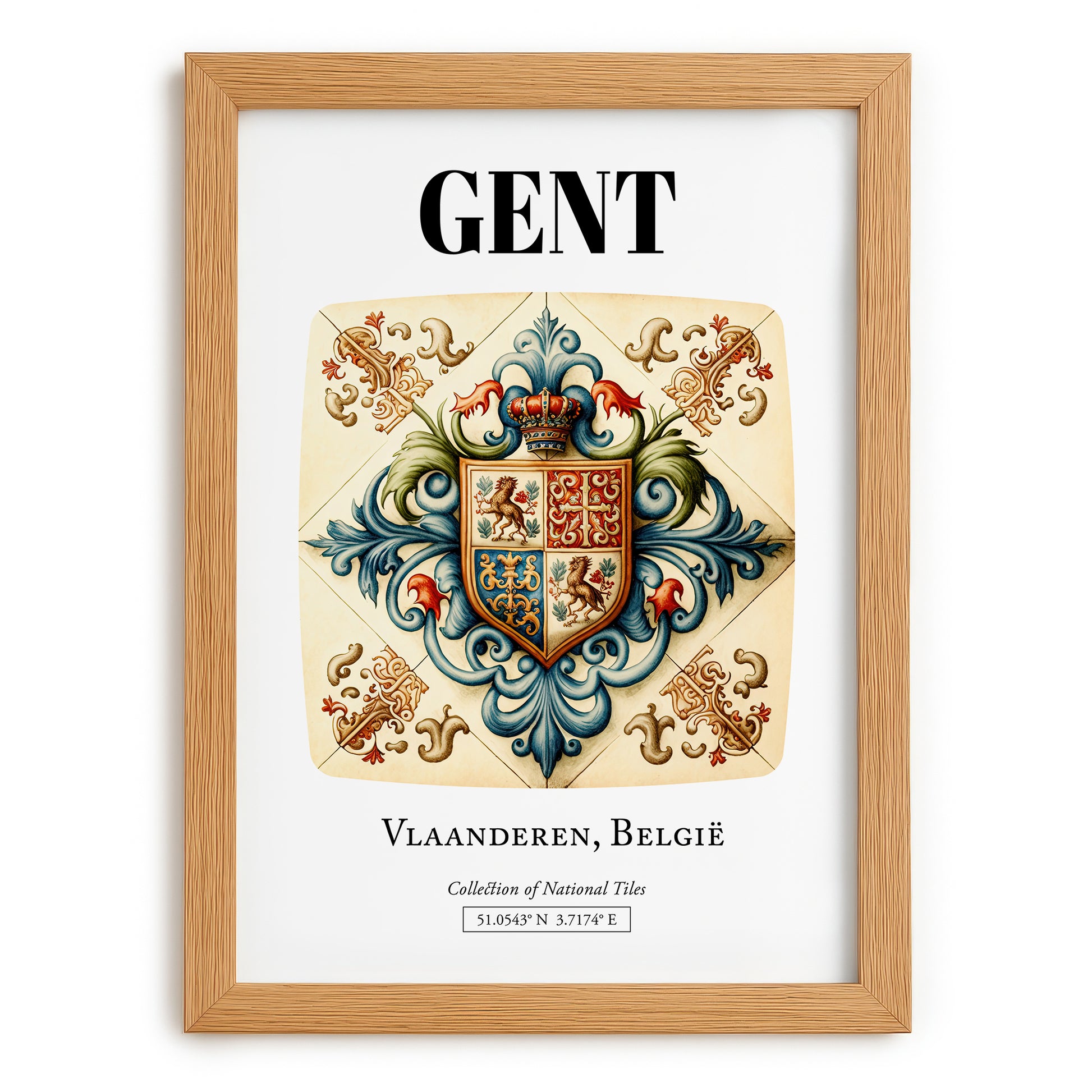 Ghent, Belgium – Travel Poster, set in oak frame