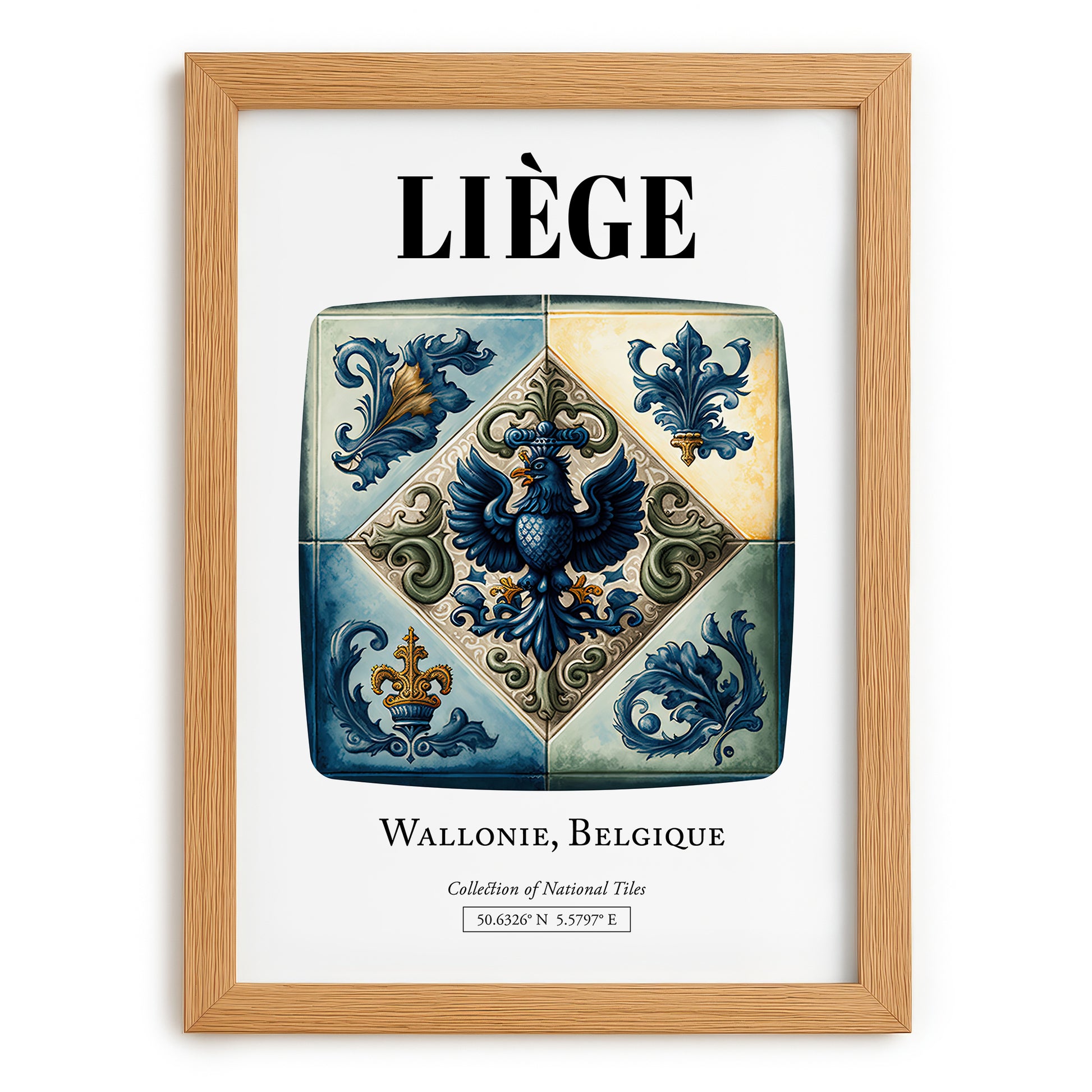 Liège, Belgium – Travel Wall Decor, set in oak frame