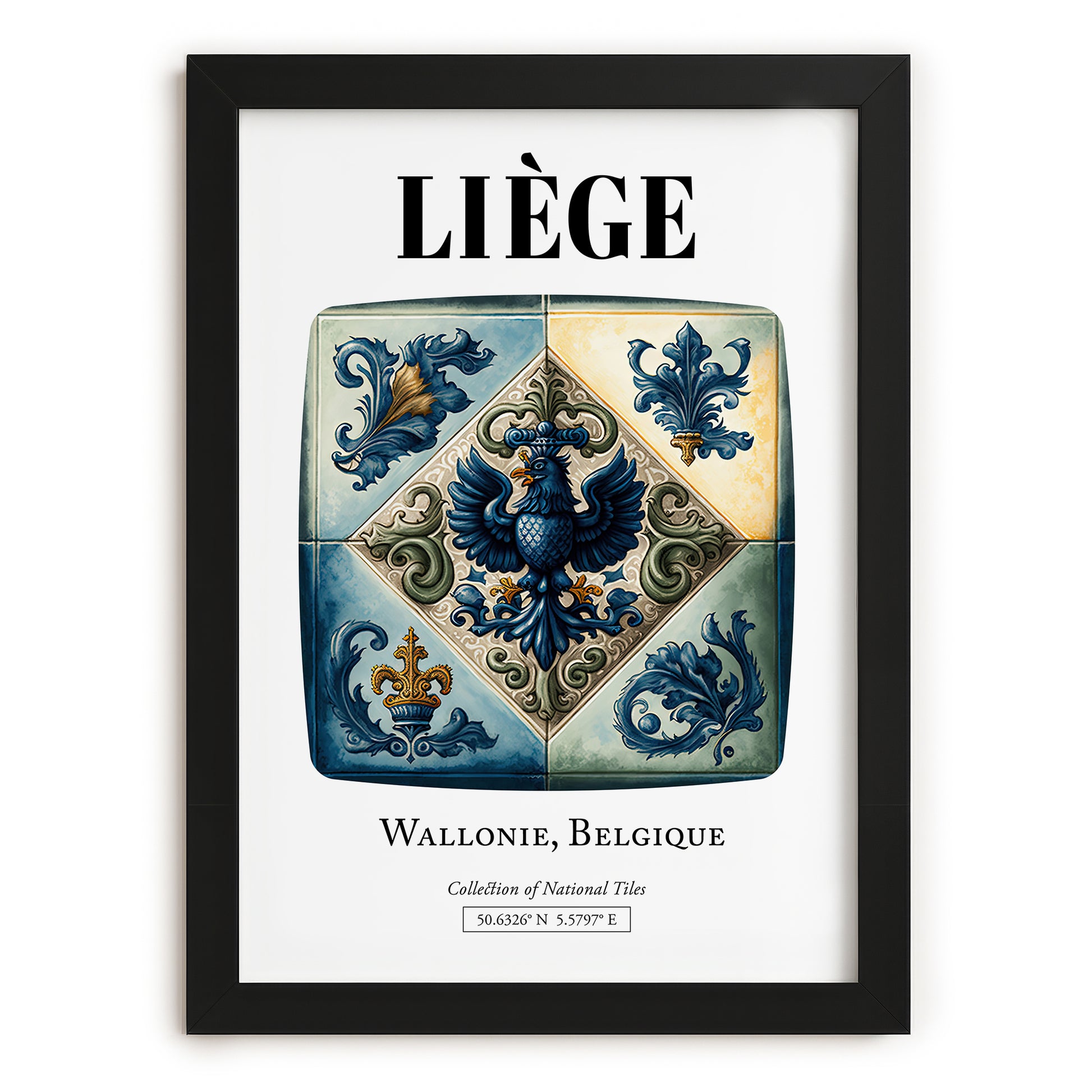 Liège, Belgium – Travel Wall Decor, in sleek black frame