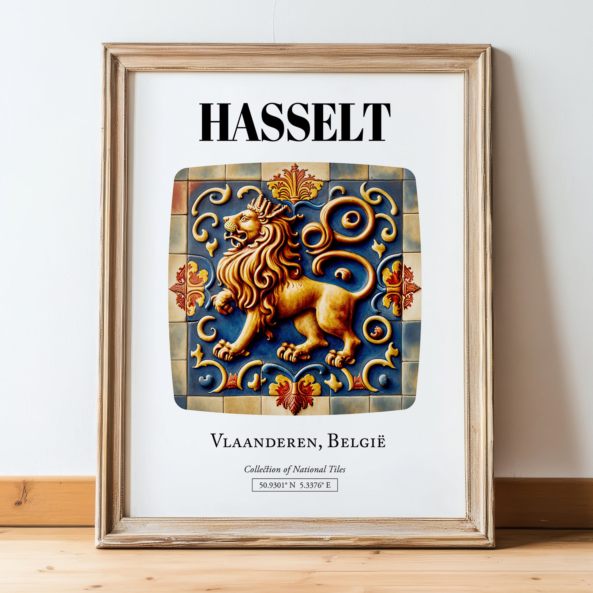 Hasselt, Belgium – Travel Print, in wooden frame leaning on the floor
