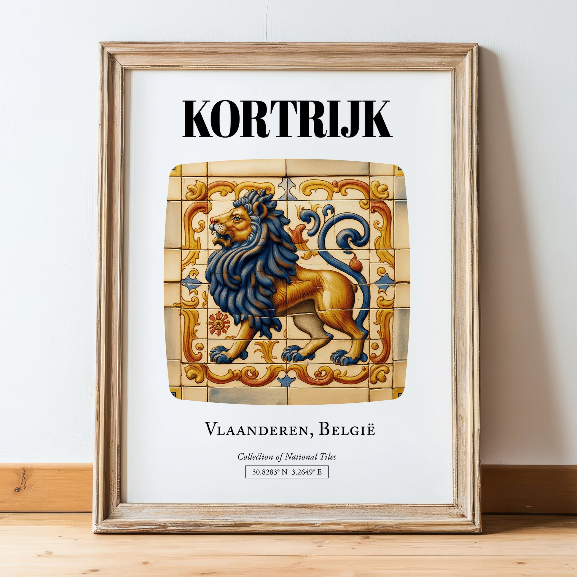 Kortrijk, Belgium – Wanderlust Wall Decor, in wooden frame leaning on the floor