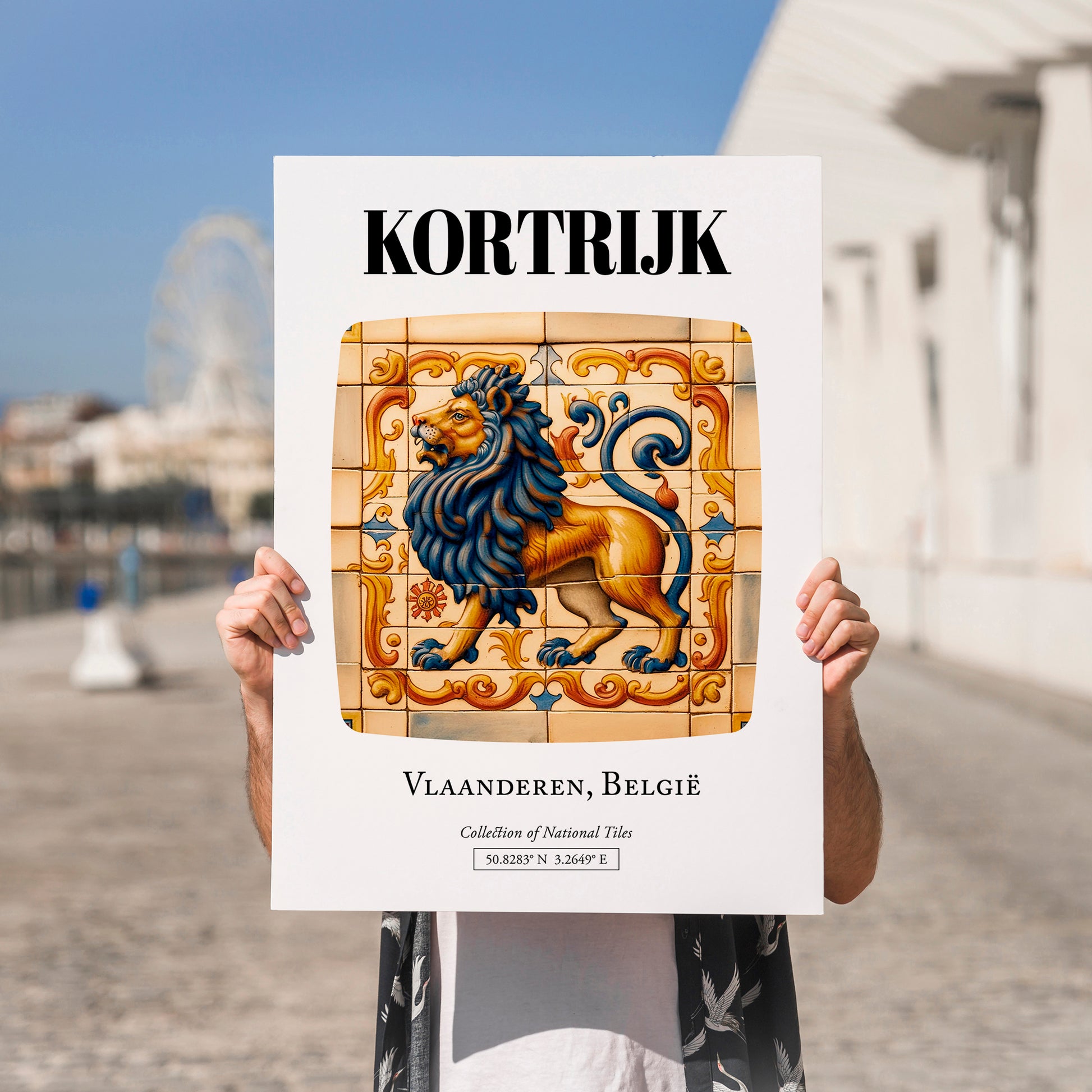 Kortrijk, Belgium – Wanderlust Wall Decor, no-text version framed in wood
