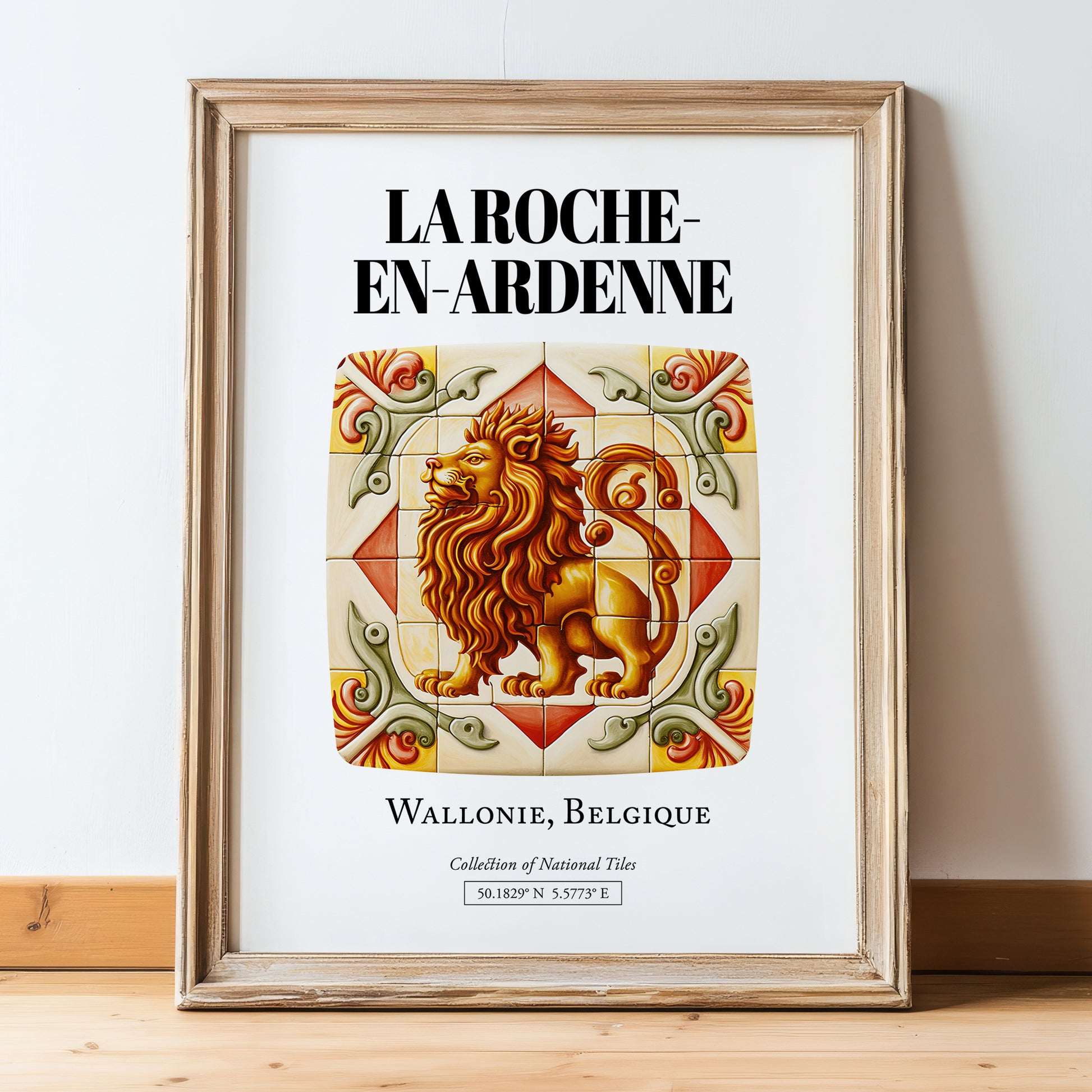 La Roche-en-ardenne, Belgium – National Pride Wall Decor, in wooden frame leaning on the floor