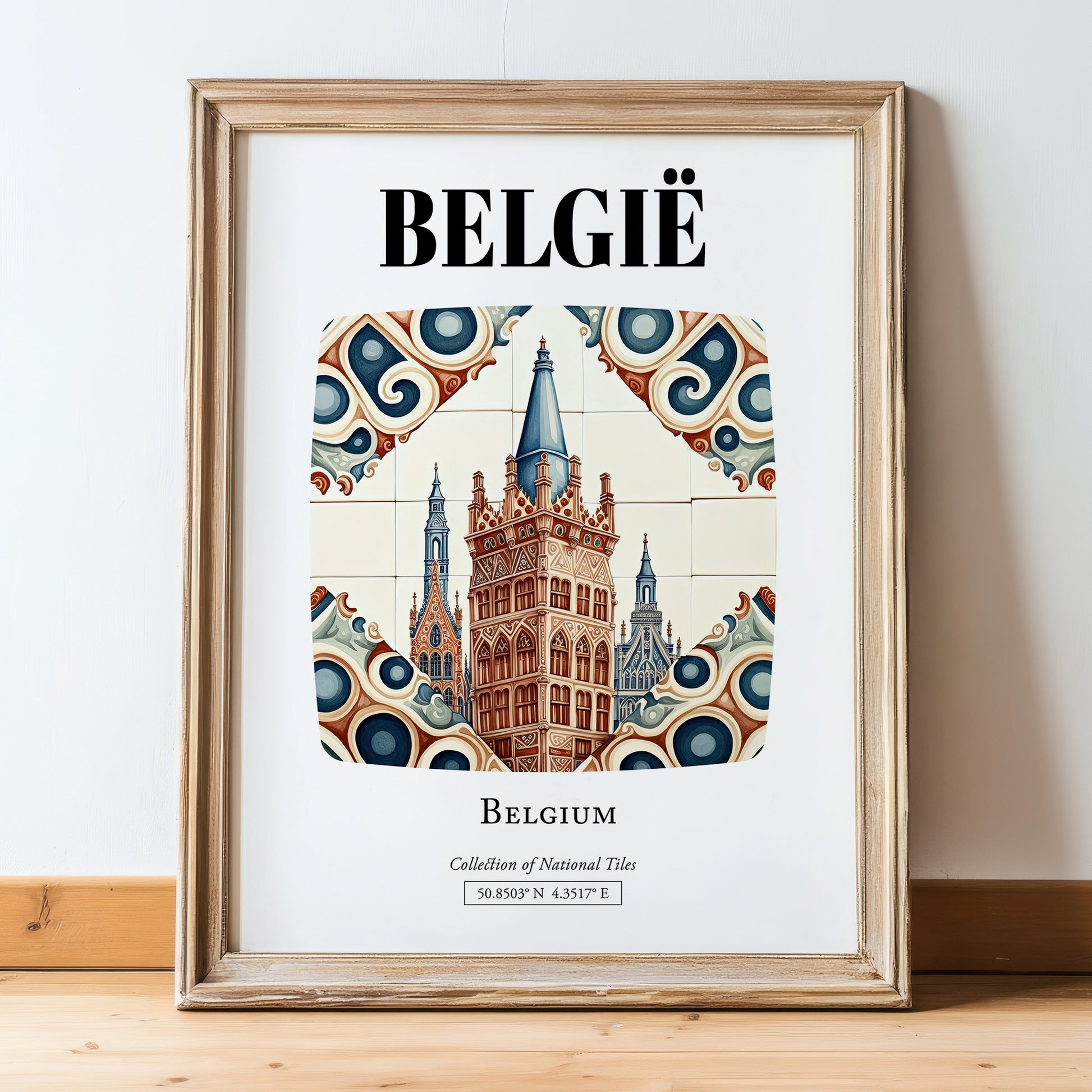 België, Belgium – Travel Wall Art, in wooden frame leaning on the floor