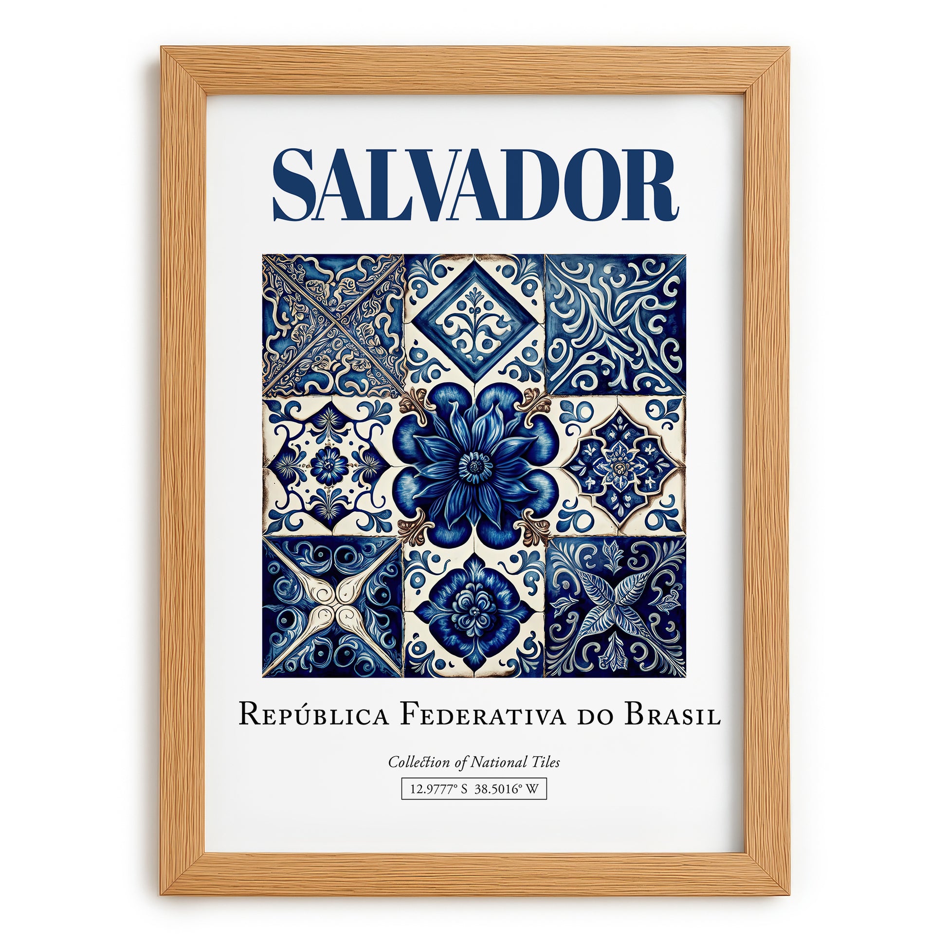 Salvador, Brasil – Architectural Travel Art, set in oak frame