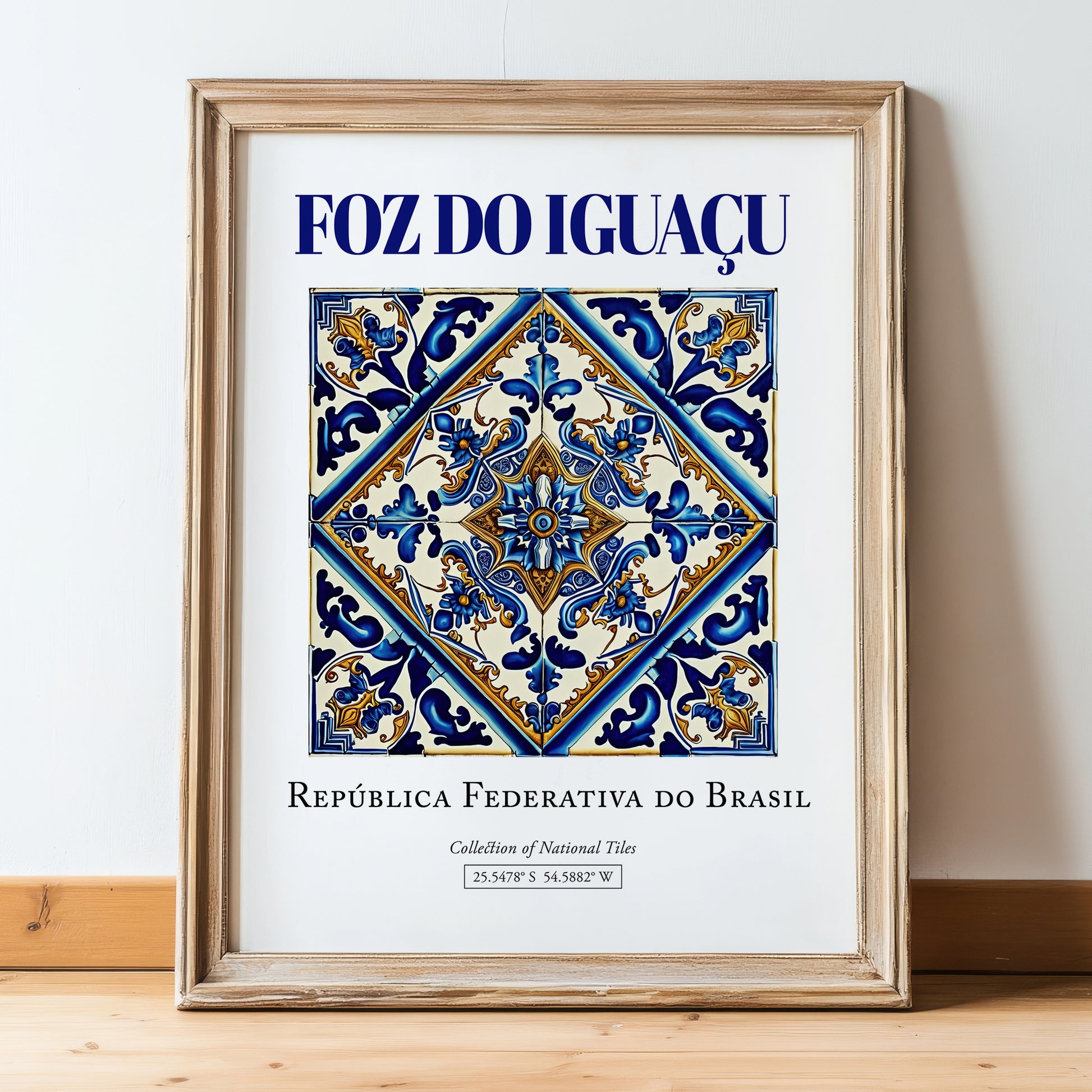 Foz do Iguaçu, Brasil – Travel Poster, in wooden frame leaning on the floor
