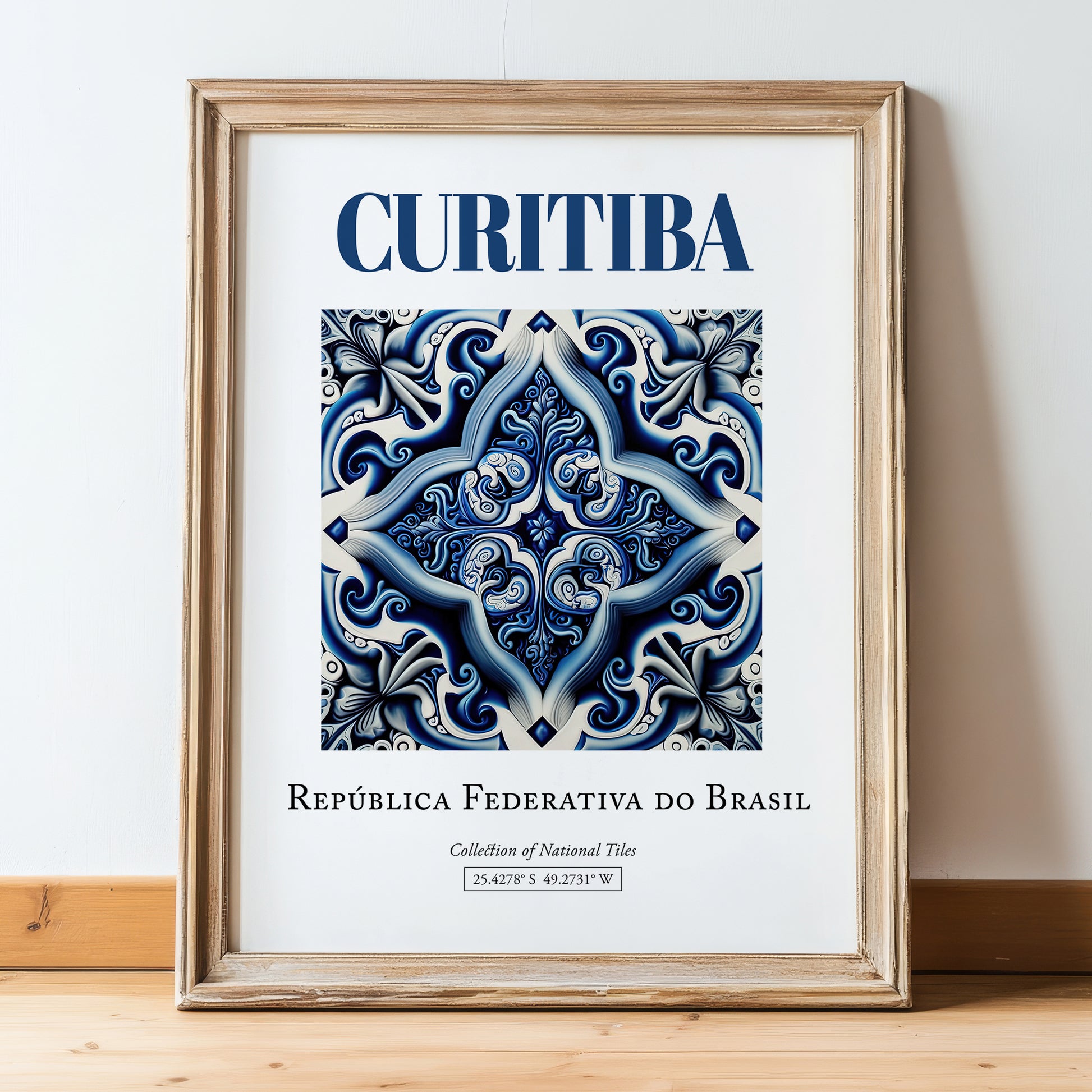 Curitiba, Brasil – Wanderlust-Inspired Poster, in wooden frame leaning on the floor
