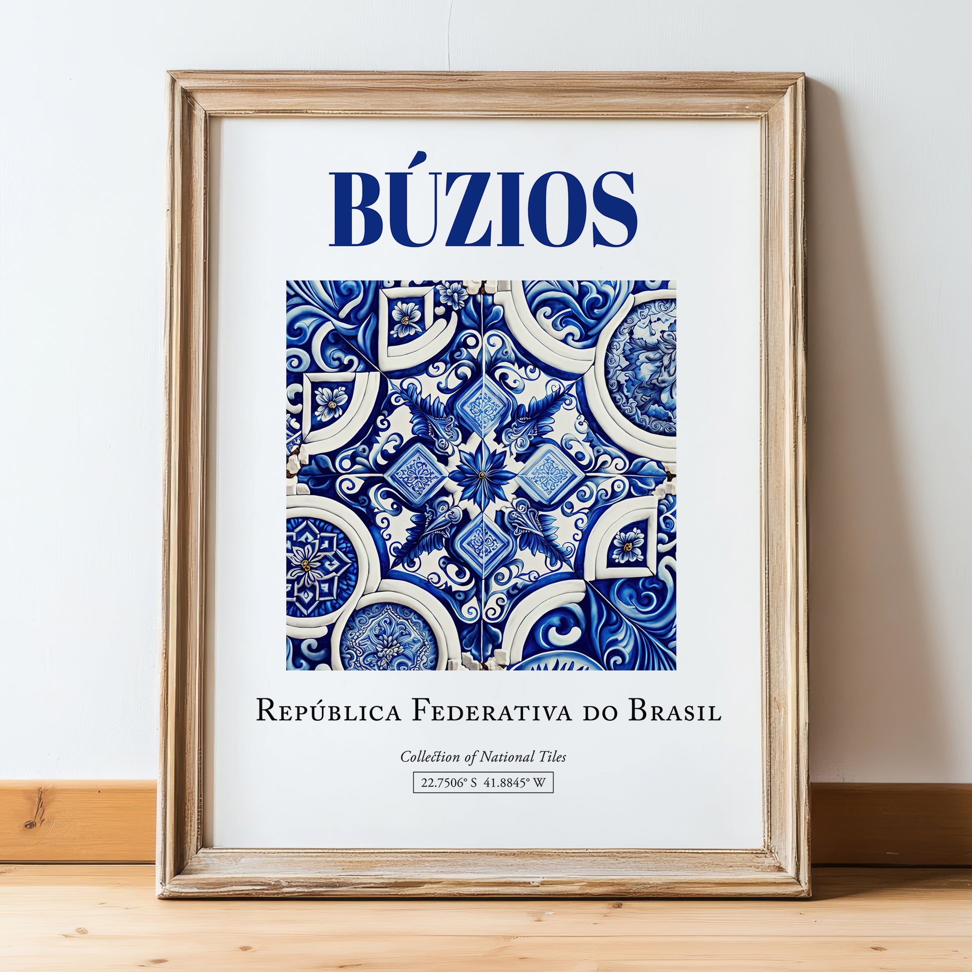 Búzios, Brasil – Travel Wall Decor, in wooden frame leaning on the floor
