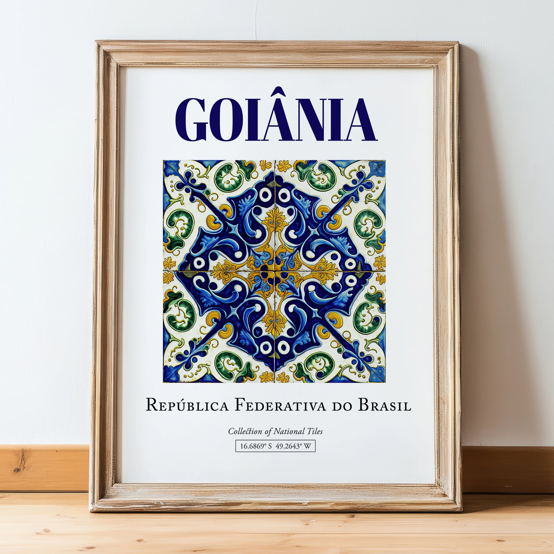 Goiânia, Brasil – Travel Wall Art, in wooden frame leaning on the floor