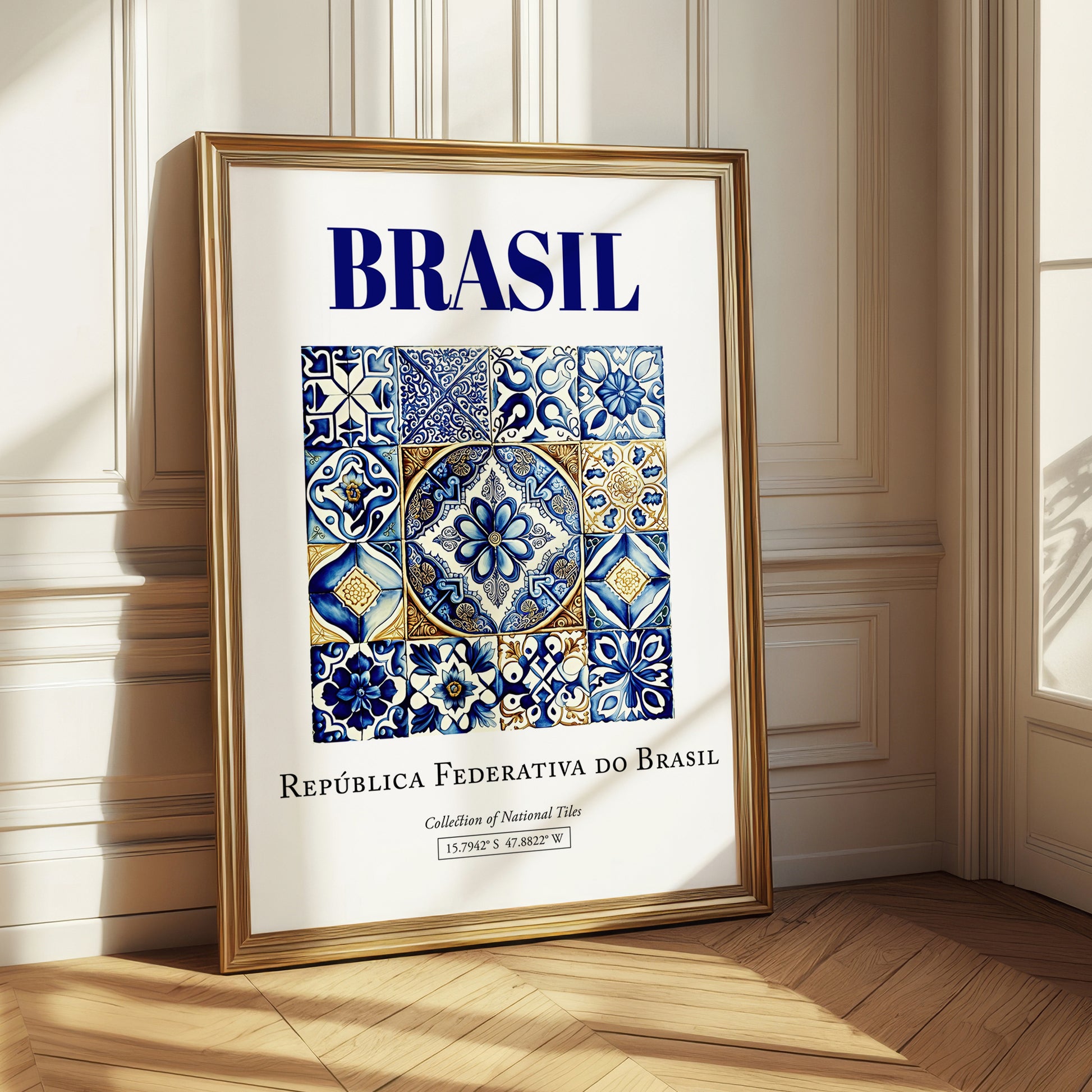 Azulejo, Brasil – Travel Poster, styled in a charming Paris street view