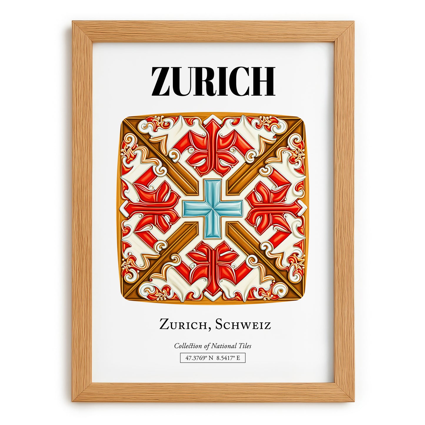 Zurich, Switzerland – Vintage Travel Poster, set in oak frame