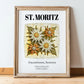 St. Moritz, Switzerland – World Heritage Travel Poster, in wooden frame leaning on the floor