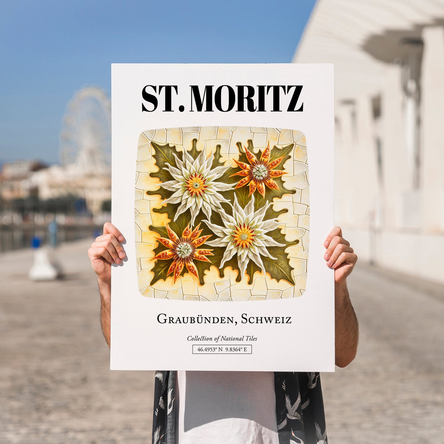 St. Moritz, Switzerland – World Heritage Travel Poster, no-text version framed in wood