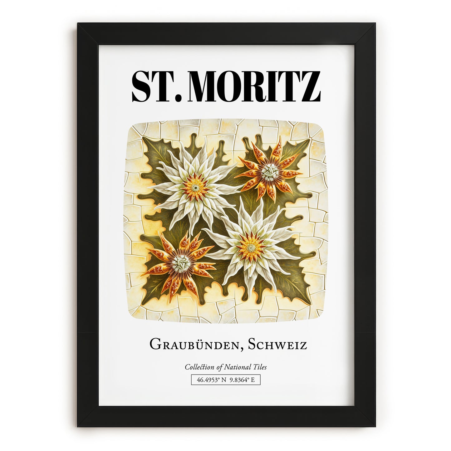 St. Moritz, Switzerland – World Heritage Travel Poster, in sleek black frame