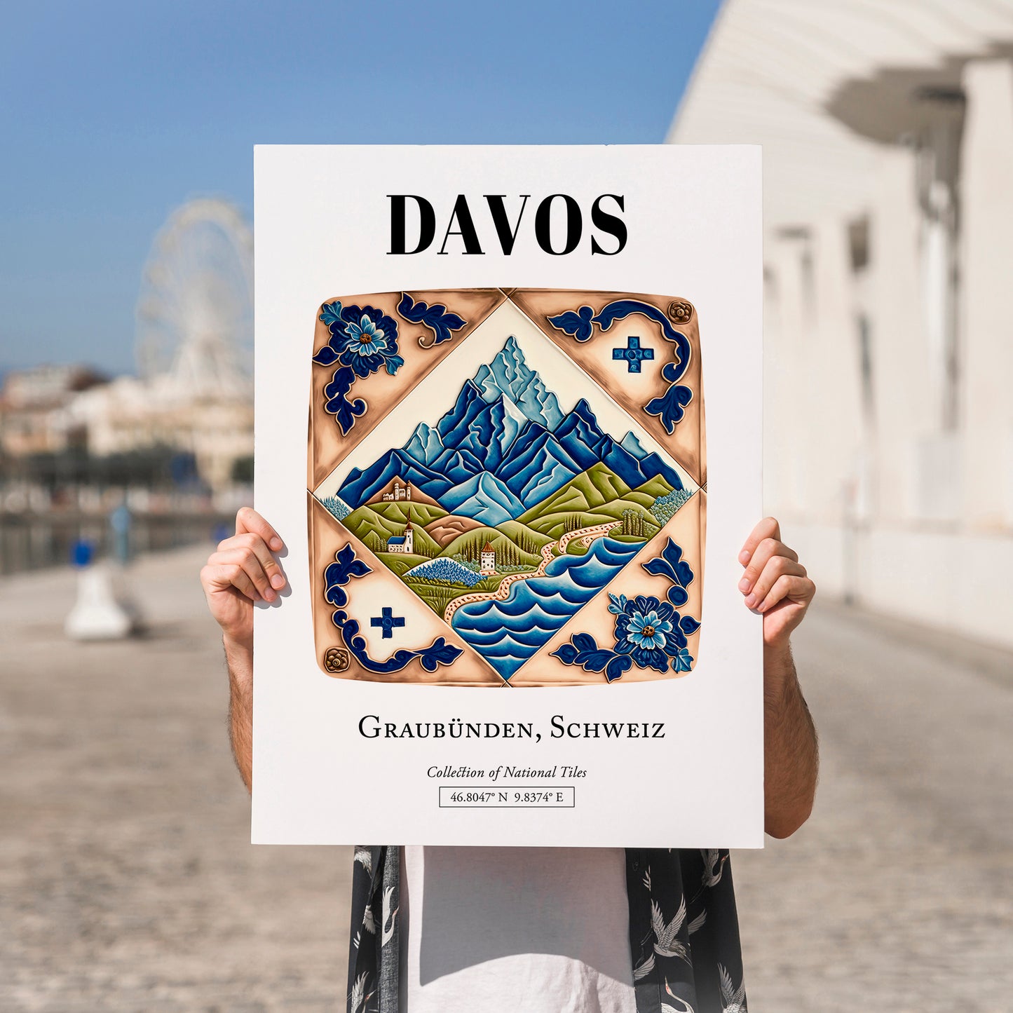 Davos, Switzerland – World Travel Art, no-text version framed in wood