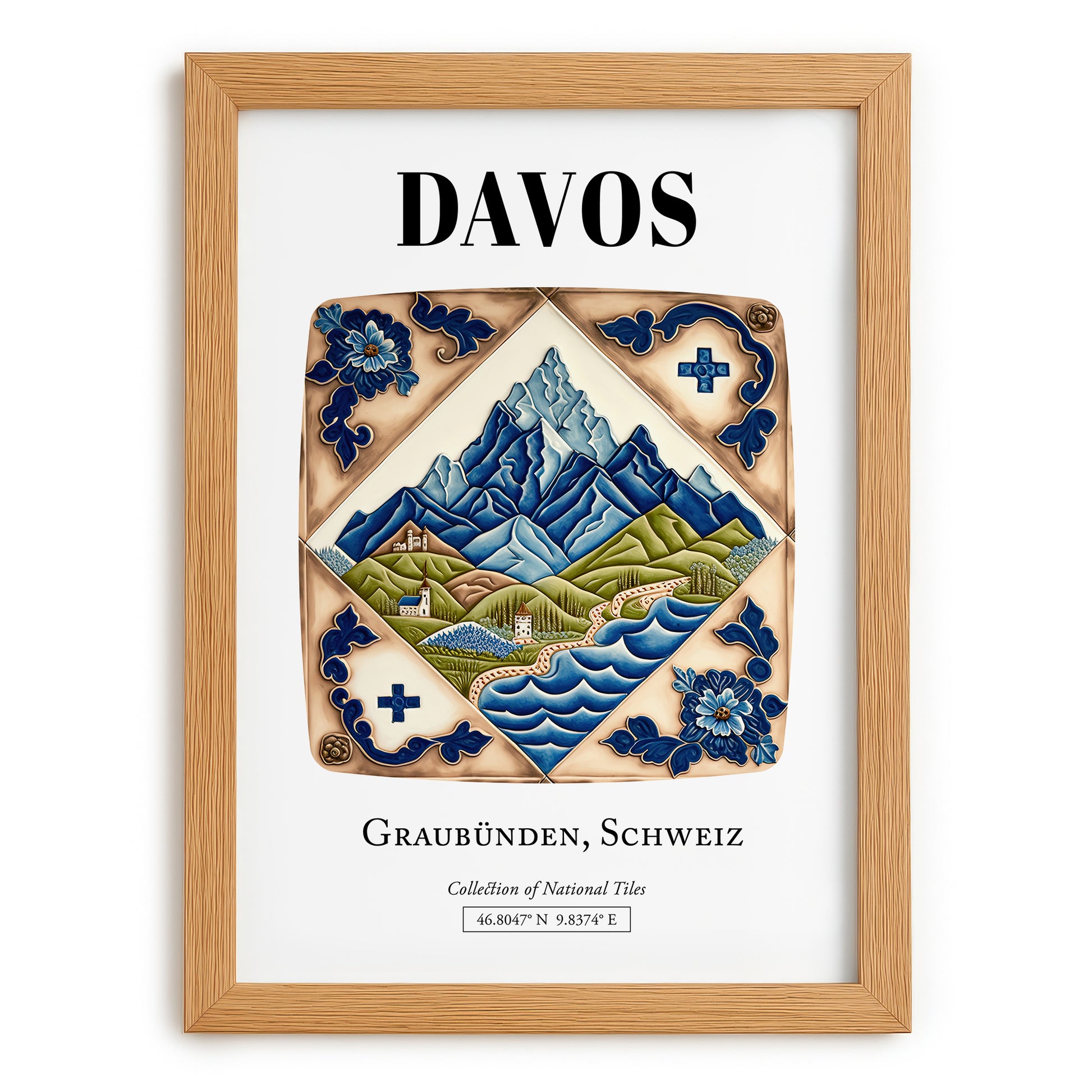 Davos, Switzerland – World Travel Art, set in oak frame