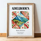 Adelboden, Switzerland – Travel Poster, in wooden frame leaning on the floor