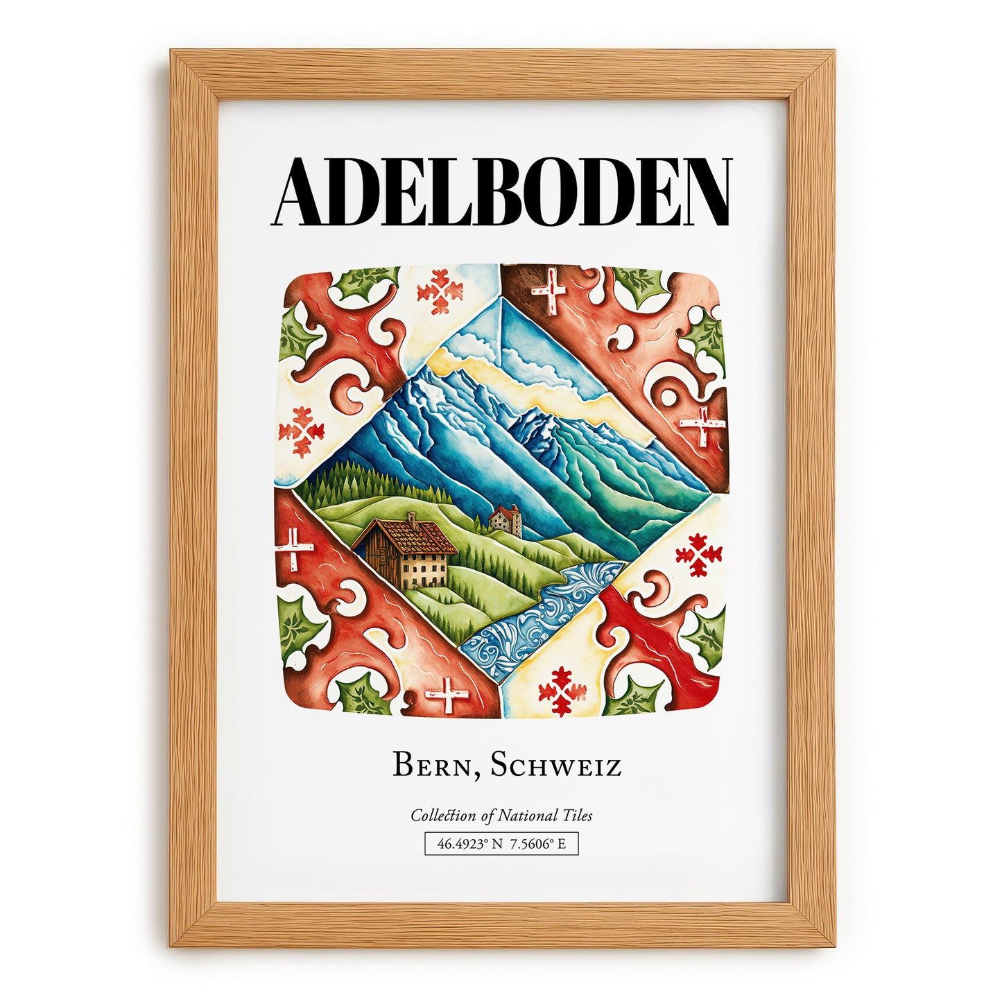 Adelboden, Switzerland – Travel Poster, set in oak frame