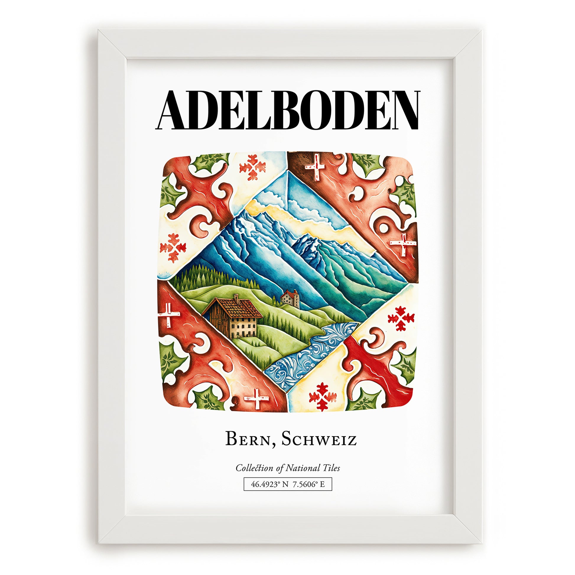 Adelboden, Switzerland – Travel Poster, placed in minimal white frame