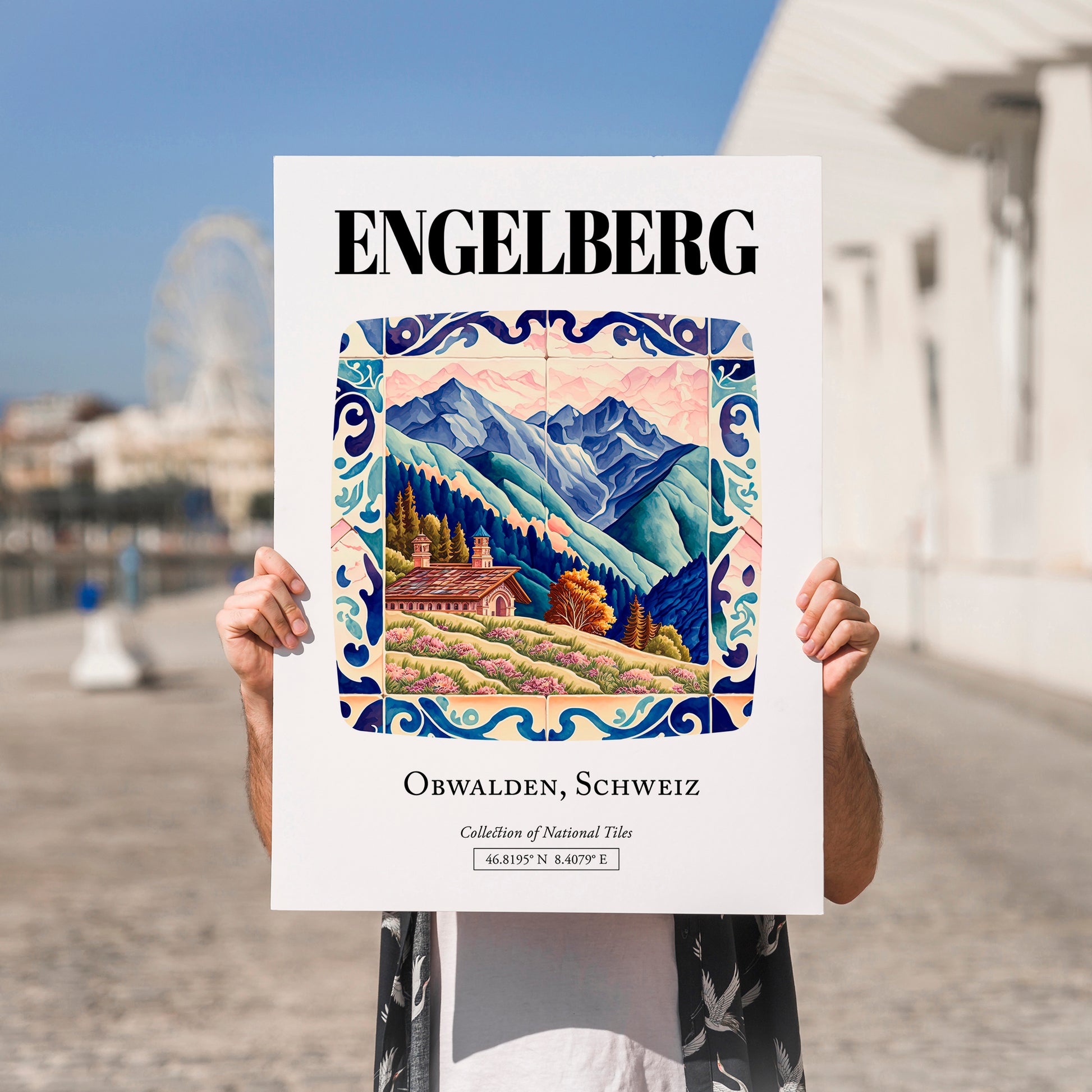 Engelberg, Switzerland – Vintage Travel Poster, no-text version framed in wood