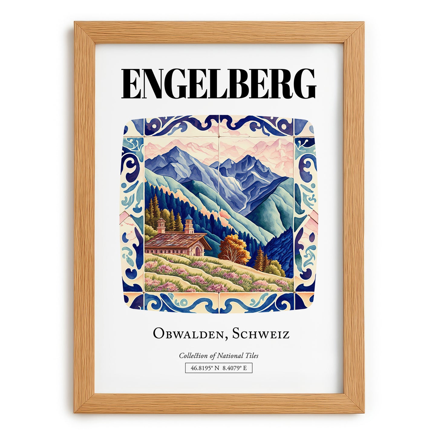 Engelberg, Switzerland – Vintage Travel Poster, set in oak frame