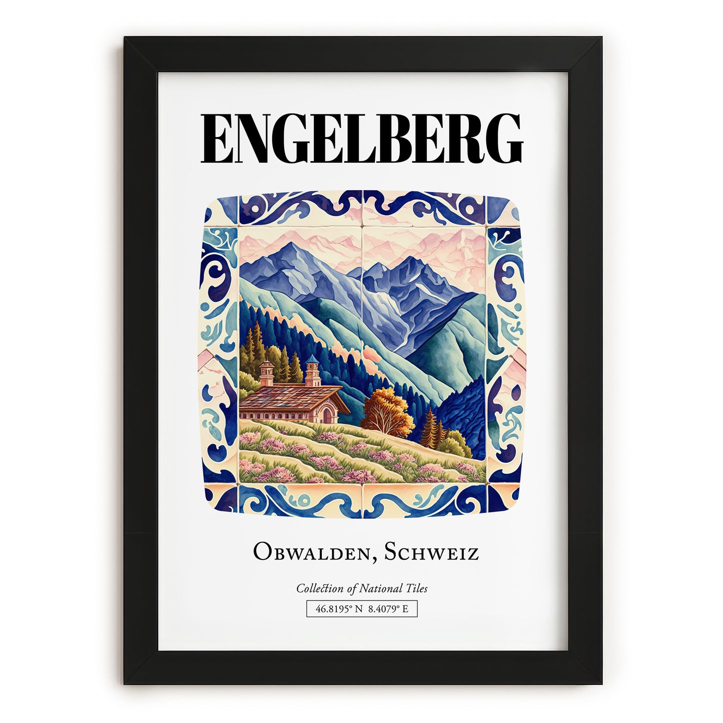 Engelberg, Switzerland – Vintage Travel Poster, in sleek black frame