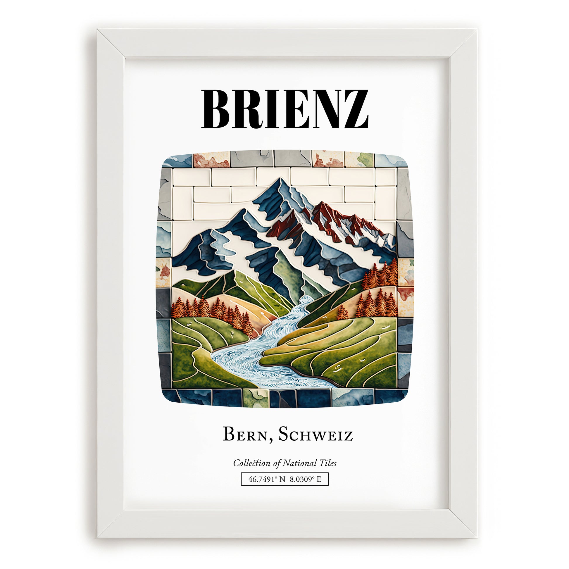Brienz, Switzerland – Travel Poster, placed in minimal white frame