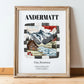 Andermatt, Switzerland – Travel Poster, in wooden frame leaning on the floor