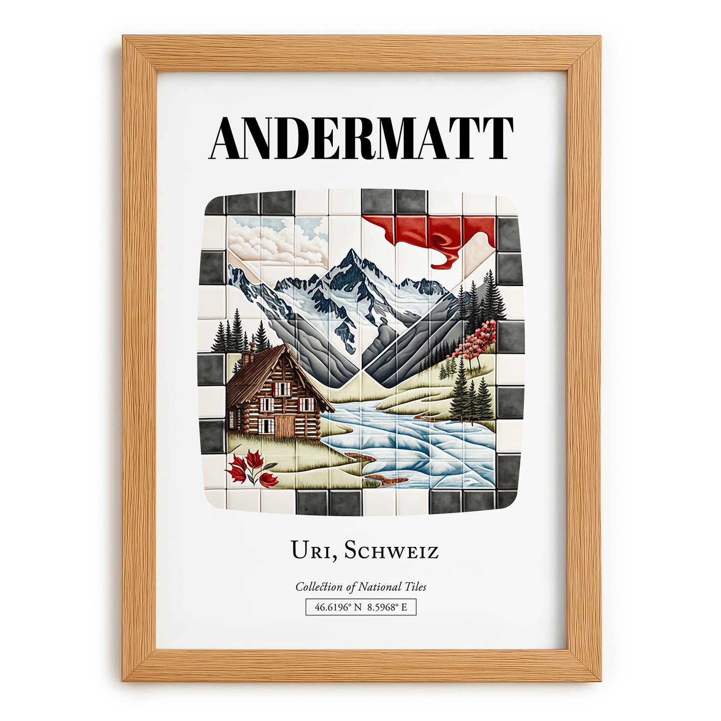 Andermatt, Switzerland – Travel Poster, set in oak frame