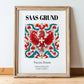 Saas-grund, Switzerland – Travel Poster, in wooden frame leaning on the floor