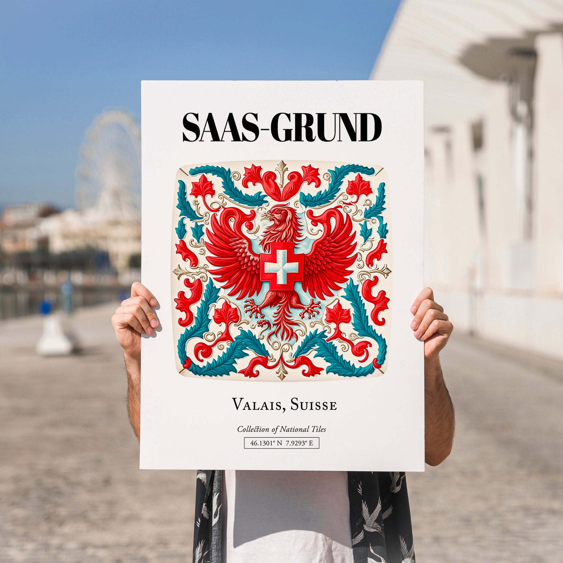 Saas-grund, Switzerland – Travel Poster, no-text version framed in wood