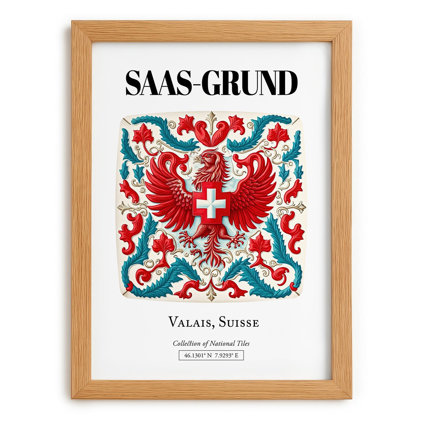 Saas-grund, Switzerland – Travel Poster, set in oak frame