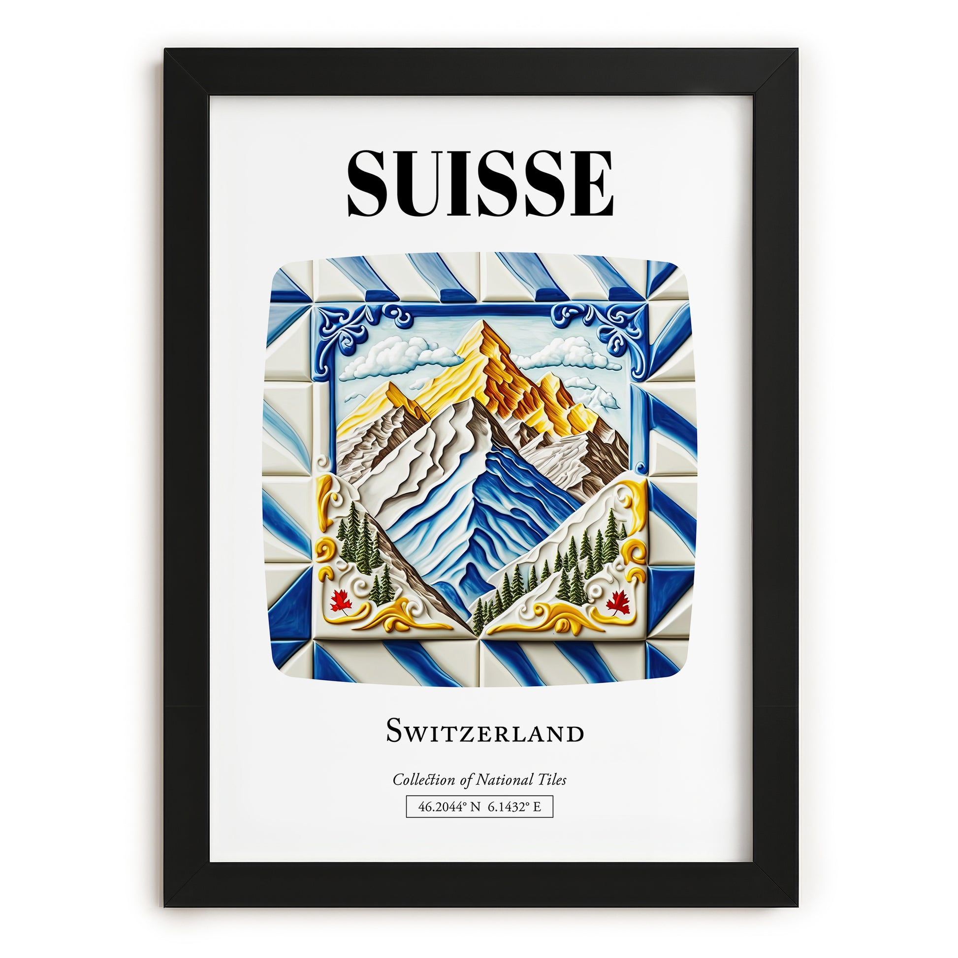 Suisse, Switzerland – Travel Print, in sleek black frame