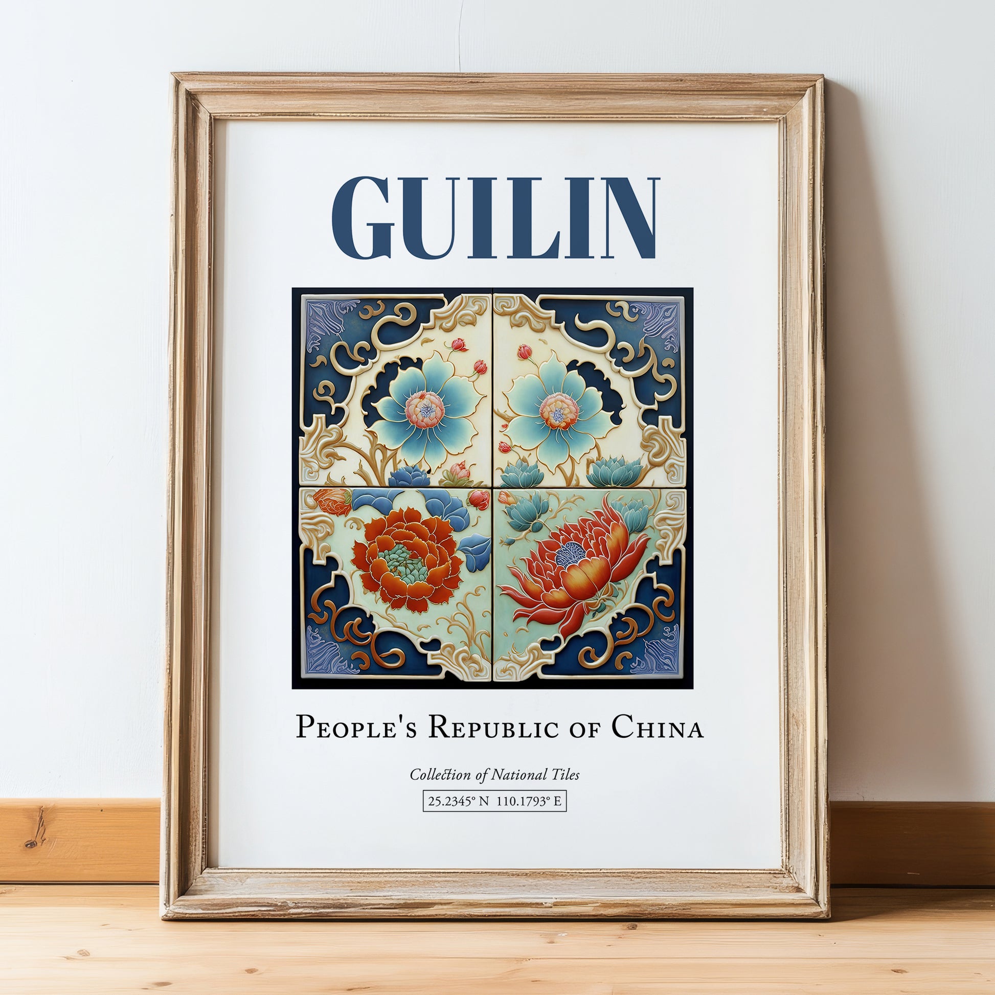 Guilin, China – Travel Print, in wooden frame leaning on the floor