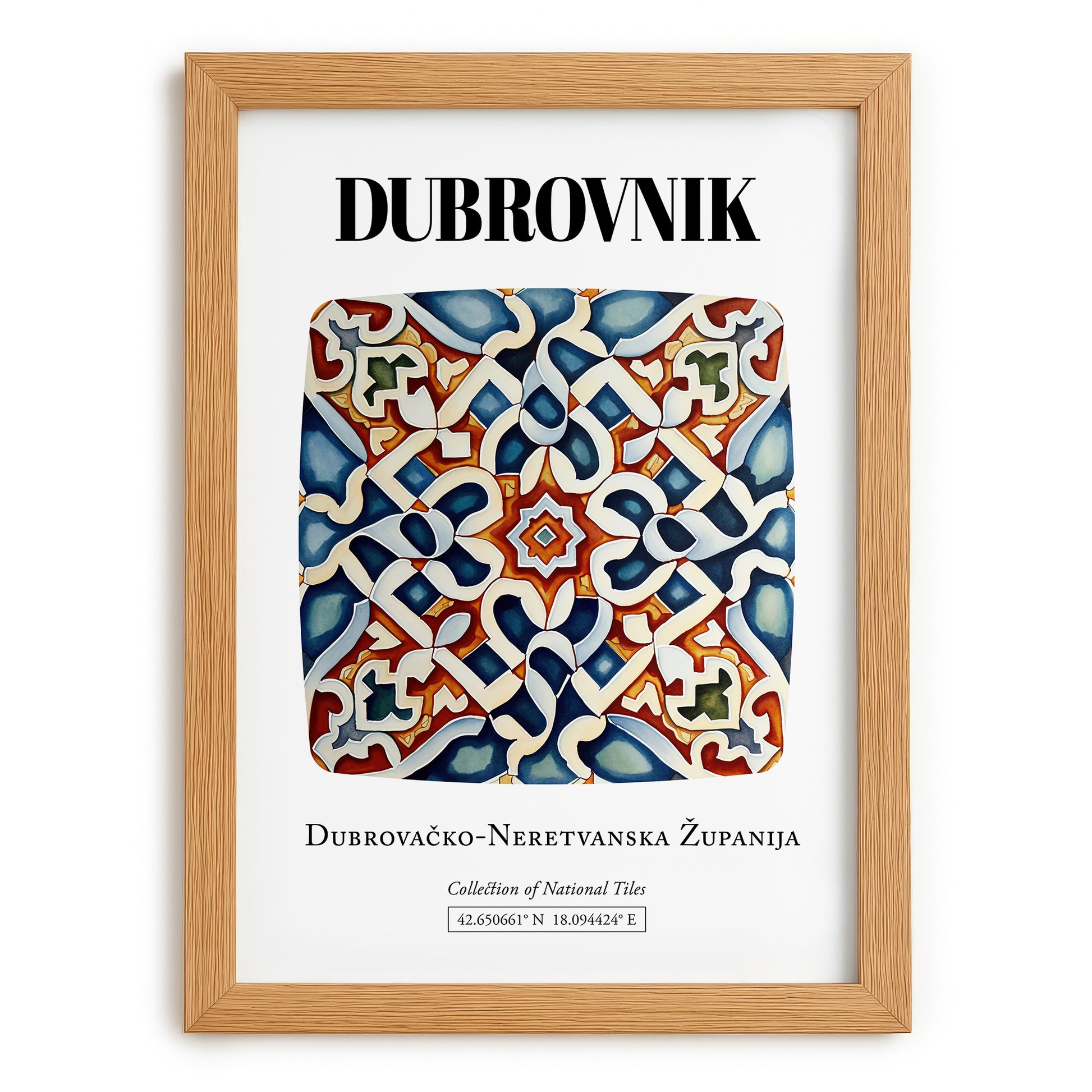 Dubrovnik, Croatia – Travel Poster, set in oak frame