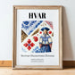 Hvar, Croatia – Travel Poster, in wooden frame leaning on the floor