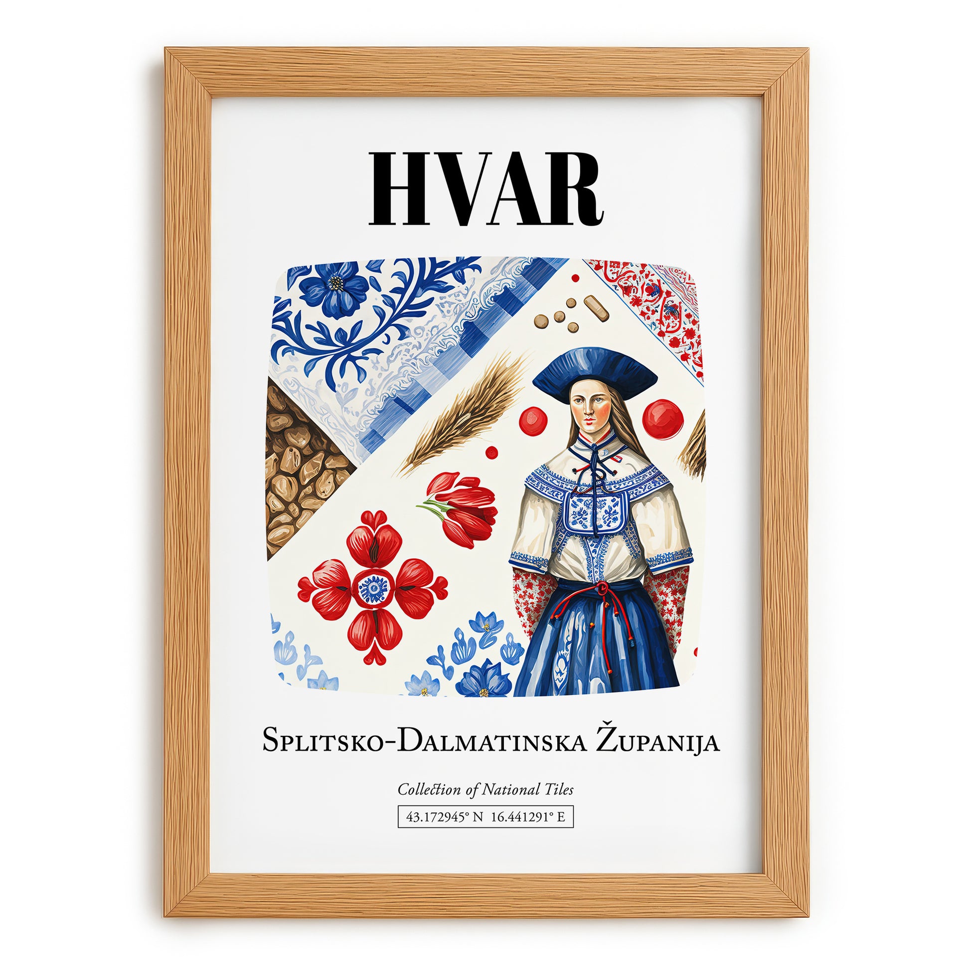 Hvar, Croatia – Travel Poster, set in oak frame