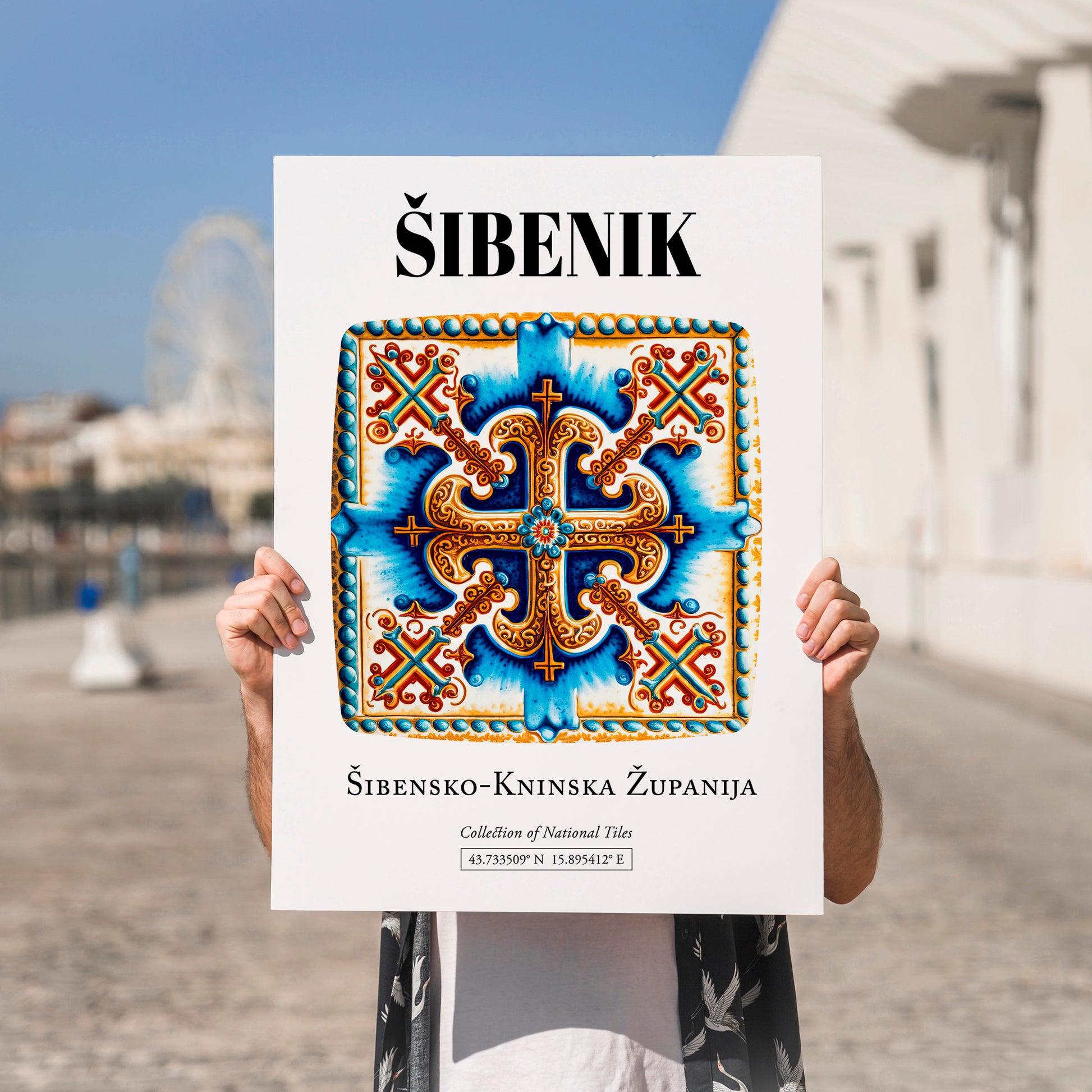 Šibenik, Croatia – Travel Print, no-text version framed in wood