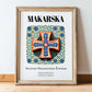 Makarska, Croatia – Retro Travel Poster, in wooden frame leaning on the floor