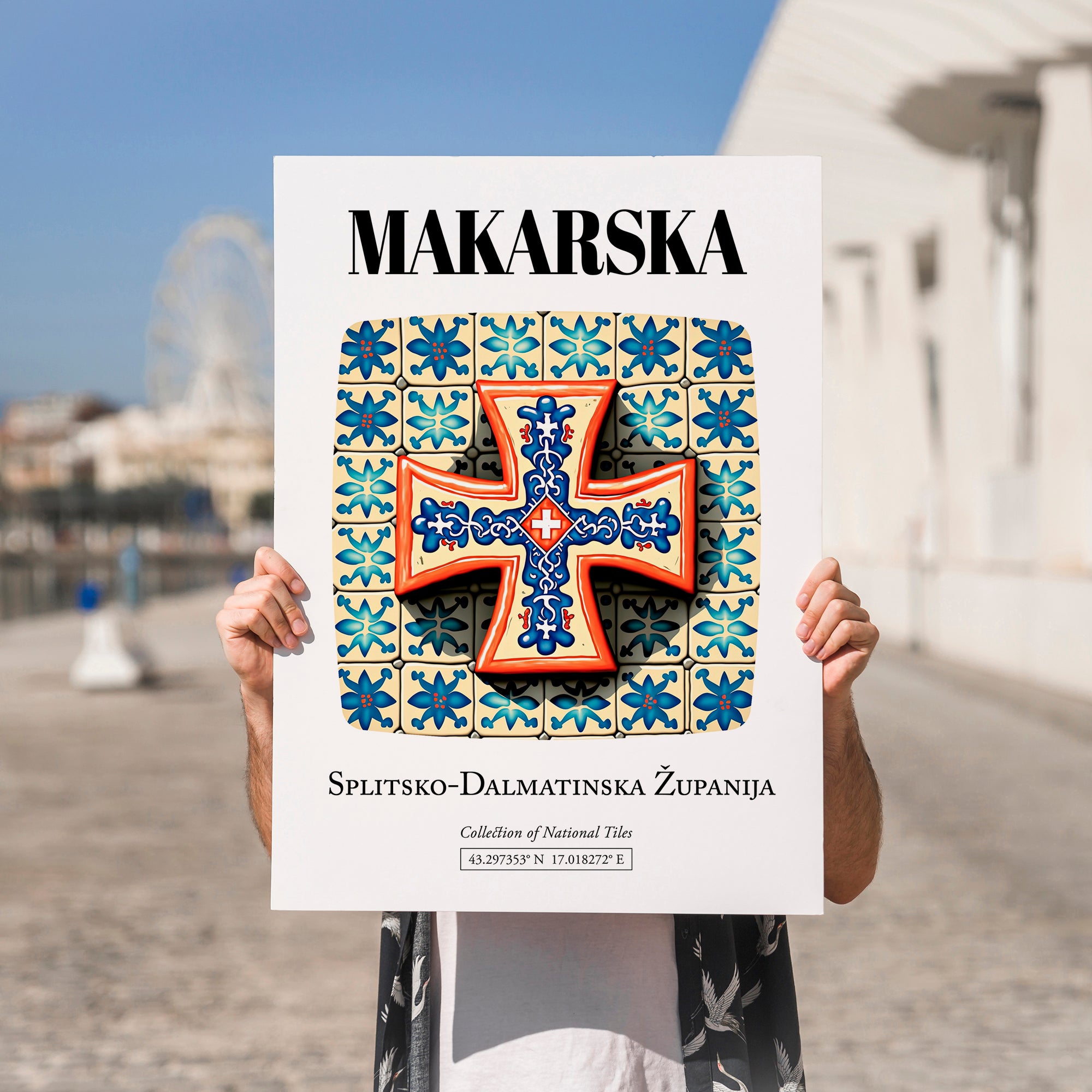 Makarska, Croatia – Retro Travel Poster, no-text version framed in wood
