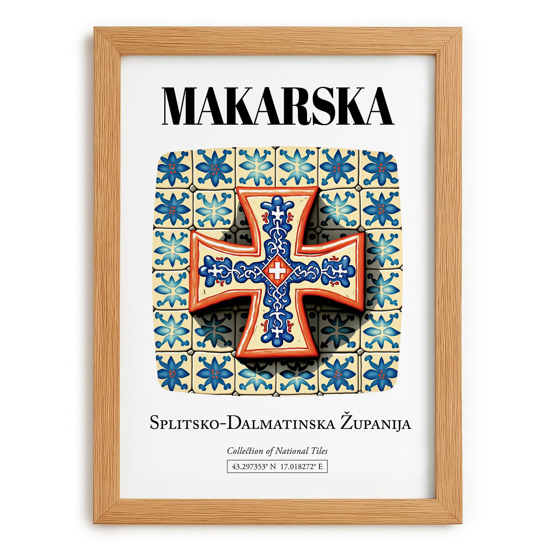 Makarska, Croatia – Retro Travel Poster, set in oak frame