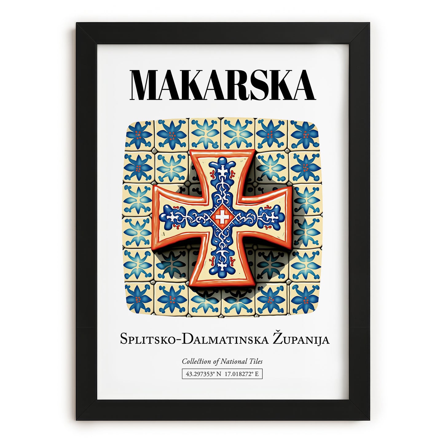 Makarska, Croatia – Retro Travel Poster, in sleek black frame