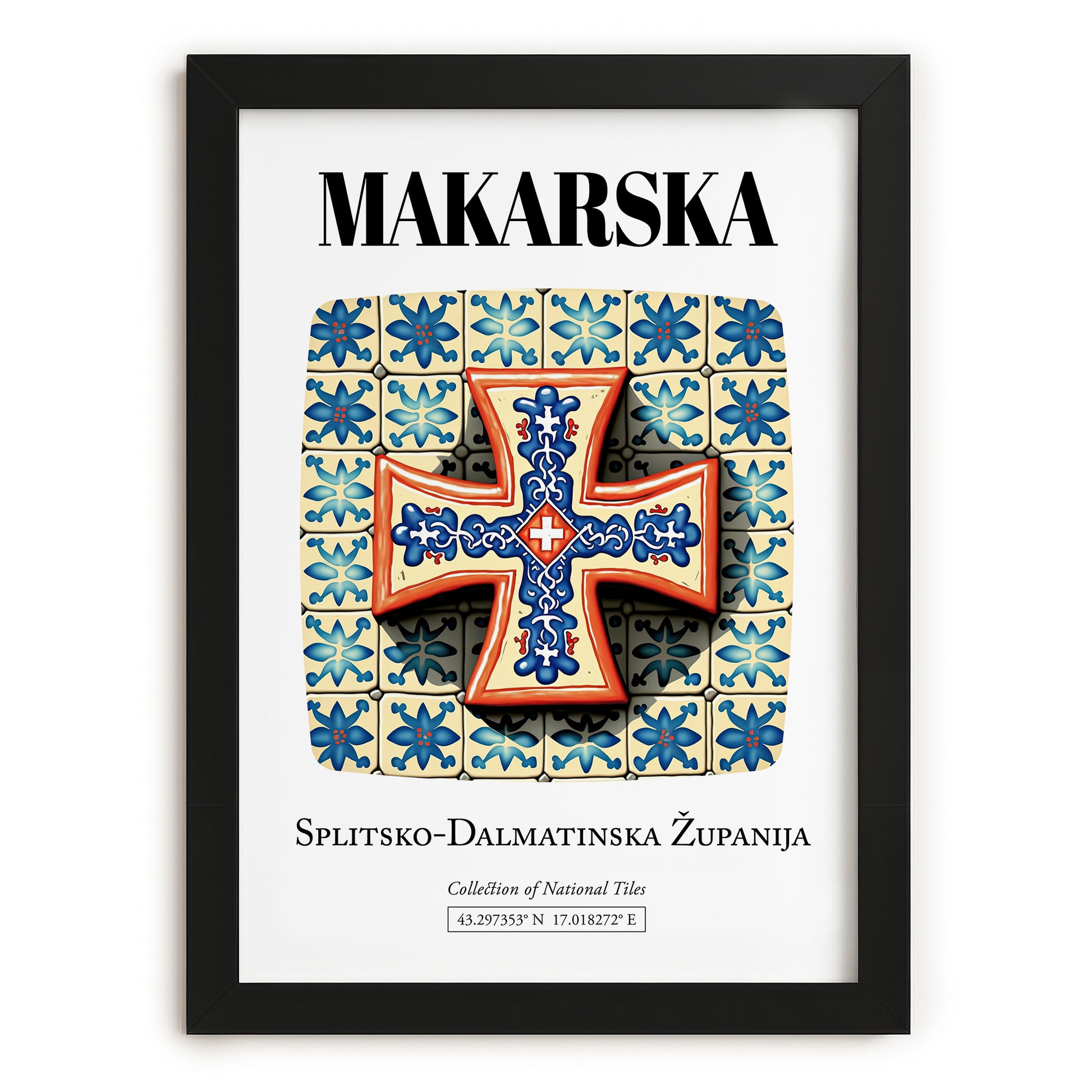 Makarska, Croatia – Retro Travel Poster, in sleek black frame